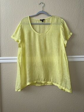 Eileen Fisher Breathable Lightweight Cover Up Short Sleeve Top Butter Yellow 1X